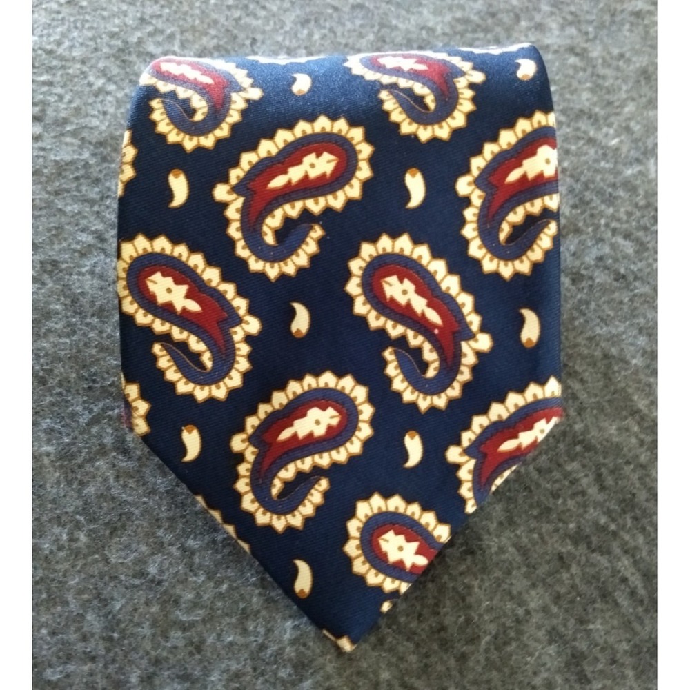 Lands' End Neck Tie 100% Silk Hand Sewn Navy Blue Paisley Direct Merchants‎ USA